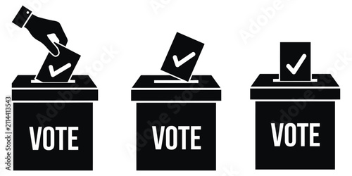 Tableau sur toile Referendum icon elements vector illustration featuring modern flat voting symbols with editable stroke, ballot box, voting paper, check mark, and civic election icons
