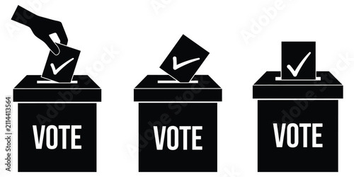 Photos Referendum icon elements vector illustration featuring modern flat voting symbols with editable stroke, ballot box, voting paper, check mark, and civic election icons
