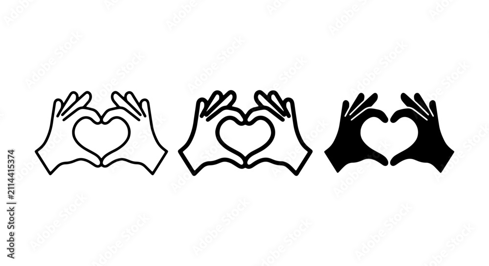 Fototapeta premium Heart Hand Gesture Vector Icons, Love Symbol, Romantic Sign, Valentine's Day Graphics