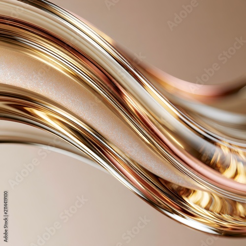 Flowing golden liquid abstract background with shiny metallic waves