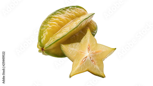 Fotografía Fresh whole and sliced starfruit carambola isolated on transparent background