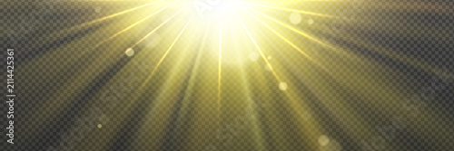 Fotografía Bright golden sunburst background with dramatic yellow sun beams and radiant len