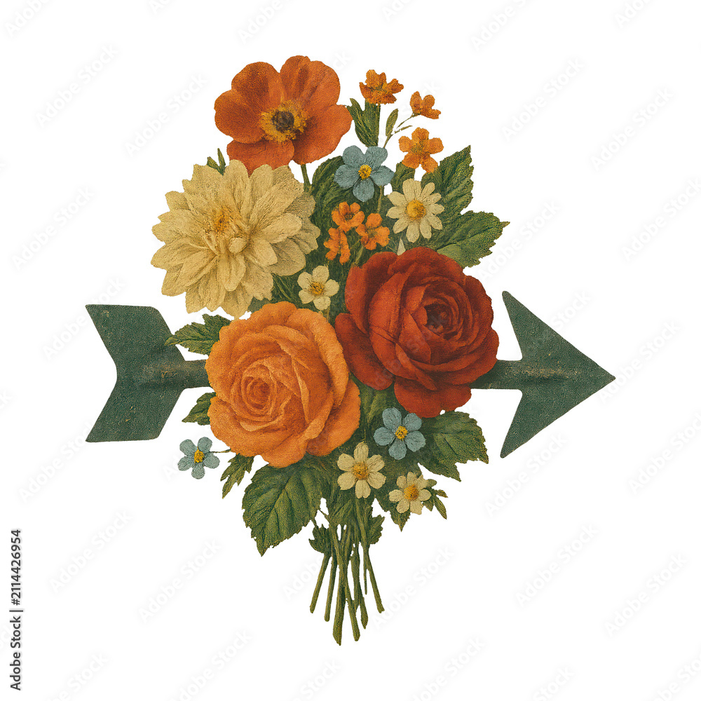 Obraz premium PNG Vintage floral arrow bouquet