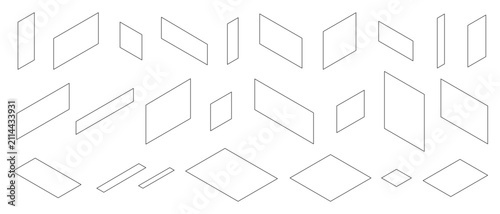 Fotografía Isometric rectangular panels line art set, floating geometric frame templates ve