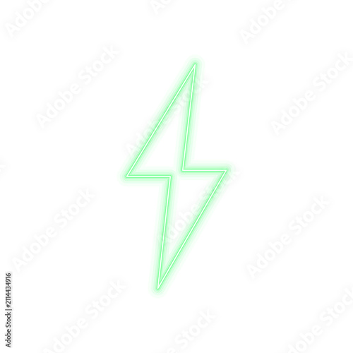 Lightning Bolt Glowing Neon Sign Icon on Transparent Background, Green