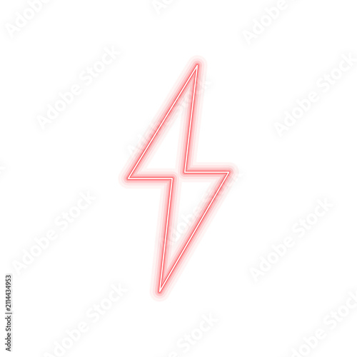 Lightning Bolt Glowing Neon Sign Icon on Transparent Background, Red