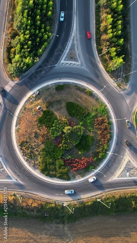 Aerial View Roundabout Traffic at Sunset in Athens Greece