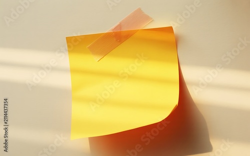 Yellow Sticky Note Adhesive Tape Wall Surface Shadow Background Photo