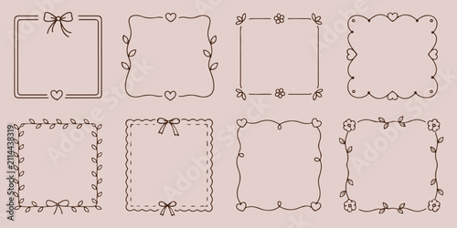 Fotografija Bow rectangle frame ribbon border vintage cute hand drawn set