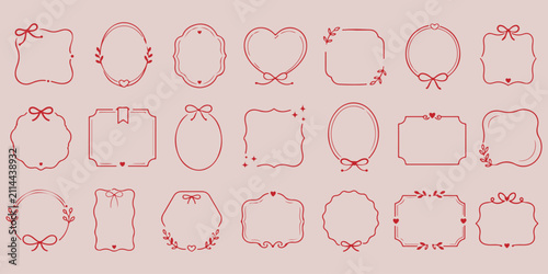 Hand drawn lace frames set with oval and square decorative borders. Vintage ornamental templates for invitations, labels, and packaging.
