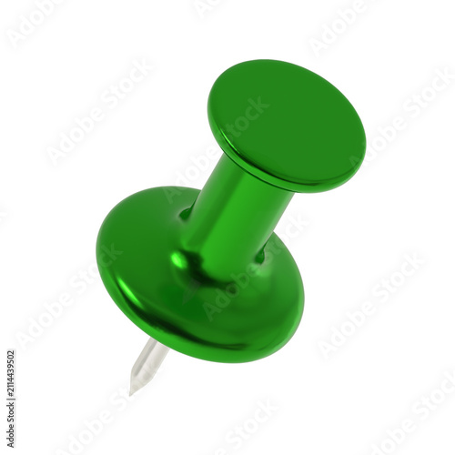3D green metallic push pins. Push pin for pinning board.