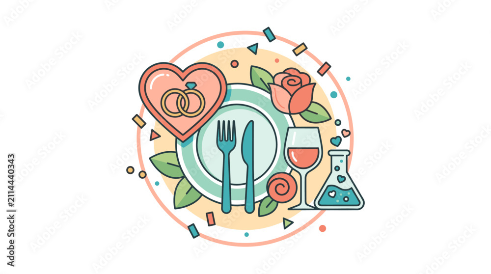 Fototapeta premium Wedding celebration flat design vector illustration