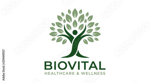 Biovital Healthcare and Wellness Logo with Tree Human Figure.