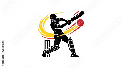 Cricket batsman hitting a ball. Professional sports player in a dynamic action pose.