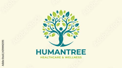 Human Tree Healthcare and Wellness Logo Design.