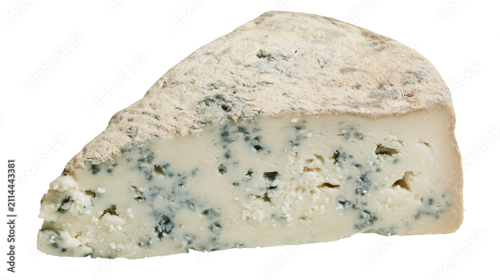 Obraz premium Wedge of blue cheese with mold veins and rind