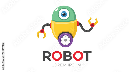 Cute Cartoon Robot Mascot Logo Flat Vector Illustration