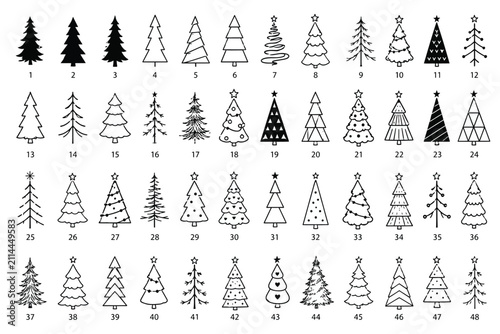 Black and white line collection of 48 numbered geometric shapes and symbols line geometric shapes