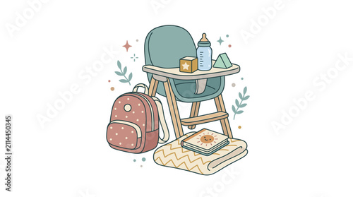 Baby high chair with backpack and toys