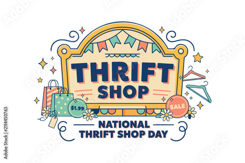 Fotografie National Thrift Shop Day Vector Illustration, Secondhand Goods and Eco-Friendly