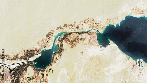 Obraz na płótnie Suez Canal infrastructure on open data satellite image