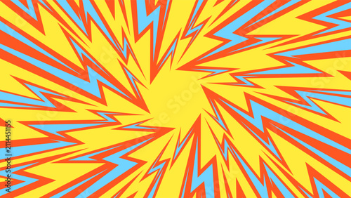 Abstract comic book pop art zoom background vector with lightning bolts