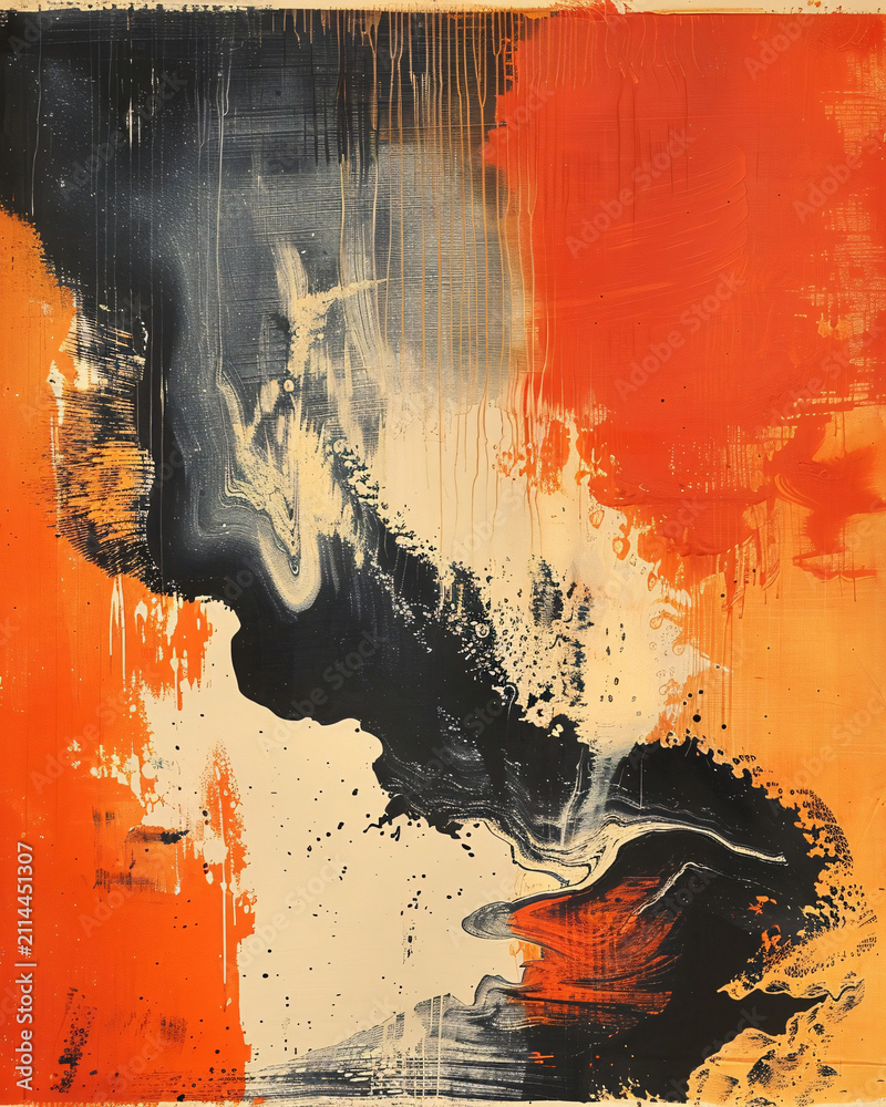 Fototapeta premium Abstract orange and black paint texture background