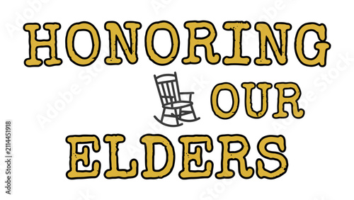 Fotografía Honoring Our Elders with a Rocking Chair Symbol: A heartwarming tribute to the elderly, symbolized by the classic rocking chair and the bold declaration Honoring Our Elders