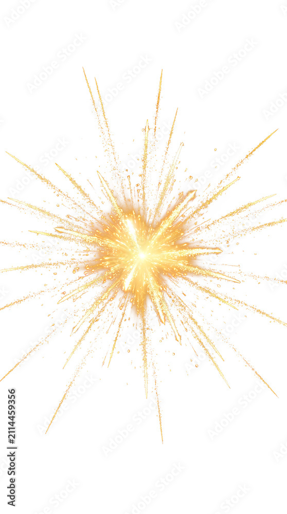 Obraz premium Estallido de estrella dorada con destellos brillantes, partículas de luz y rayos radiantes sobre un fondo transparente. Un efecto visual de celebración, energía y elegancia. PNG