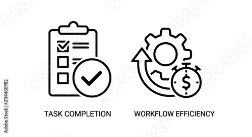 Task completion and workflow efficiency business icons with completion workflow efficiency business checklist management productivity planning