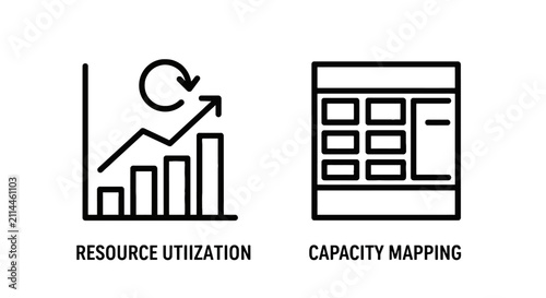 Resource utilization and capacity mapping business icons with resource utilization capacity business management efficiency planning strategy