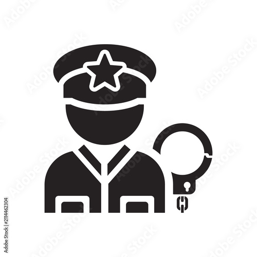 Minimalist Police Officer Icon with Handcuffs Black Silhouette Vector