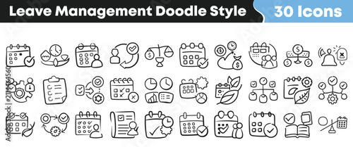 Canvastavla Set of thirty leave management doodle style icons for business
