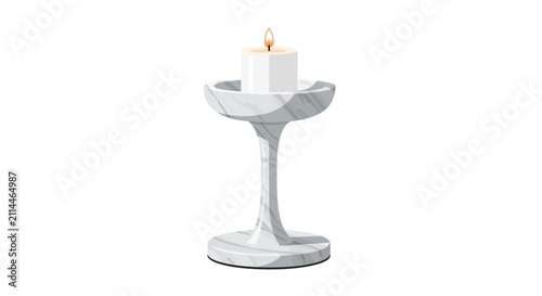 Elegant white candle holder with flame.
