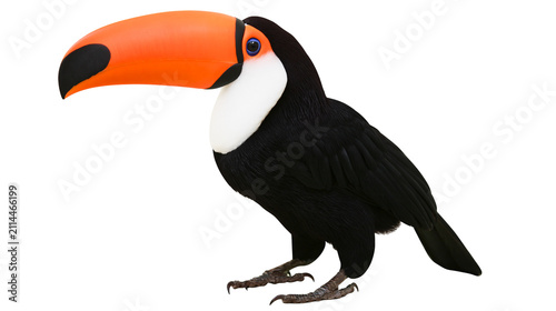 Bild auf Leinwand Toco toucan bird with large orange beak and white chest
