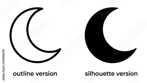 Принти на полотні Moon Outline and Silhouette: Two distinct representations of a crescent moon, one a simple line drawing and the other a solid black shape, offer versatility for design needs