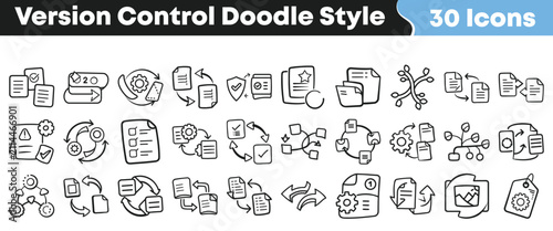 Foto Hand drawn doodle set of version control system web icons