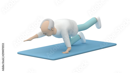 Принти на полотні Elderly man doing a quadruped opposite arm and leg extension on a mat