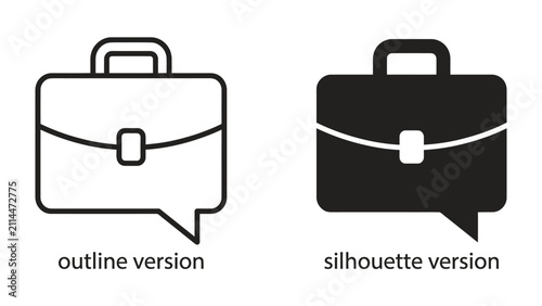 фотографія Briefcase and Speech Bubble Icon: A clear graphic representation of a briefcase combined with a speech bubble, offered in both outline and silhouette versions for versatility in design