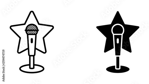 Microphone on Star Stand: A stylized icon featuring a microphone mounted on a stand, set against a star silhouette, representing performance and vocal talent.