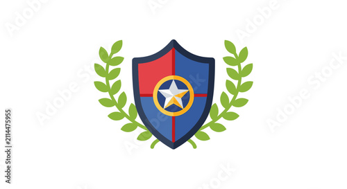 Shield with star and laurel wreath.