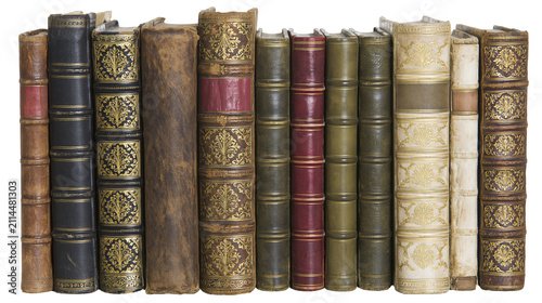 фотографія Collection of antique leather-bound books with ornate gold tooling