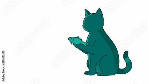 Teal Sitting Cat Vector Illustration.