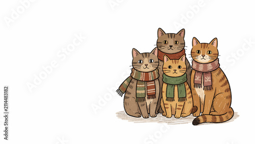 Three Cozy Cats in Scarves.