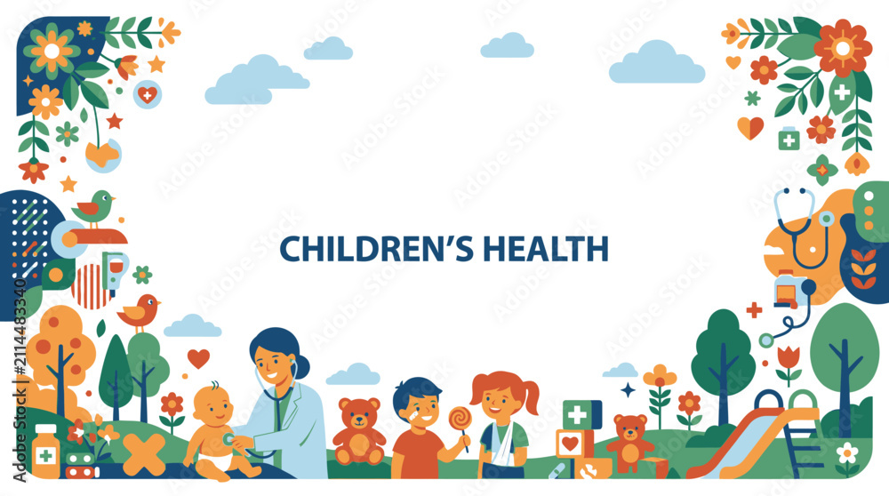 Fototapeta premium Pediatric healthcare scene with doctor and young children.
