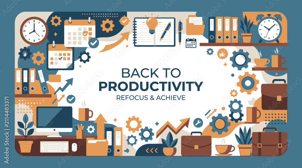 Naklejka premium Productivity concept with office supplies icons.