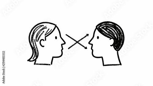 Two Profile Faces With Crossed Dialogue Lines.