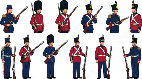 Εκτύπωση καμβά Historical European Infantry and Royal Guards Character Vector Illustration Set