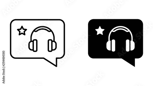 Obraz na plátne Headphone Icon in Speech Bubble: A simple and modern illustration featuring a headphone icon within a speech bubble, accompanied by a star