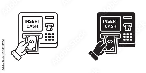 hands depositing cash into ATM machines with insert cash slot highlighted